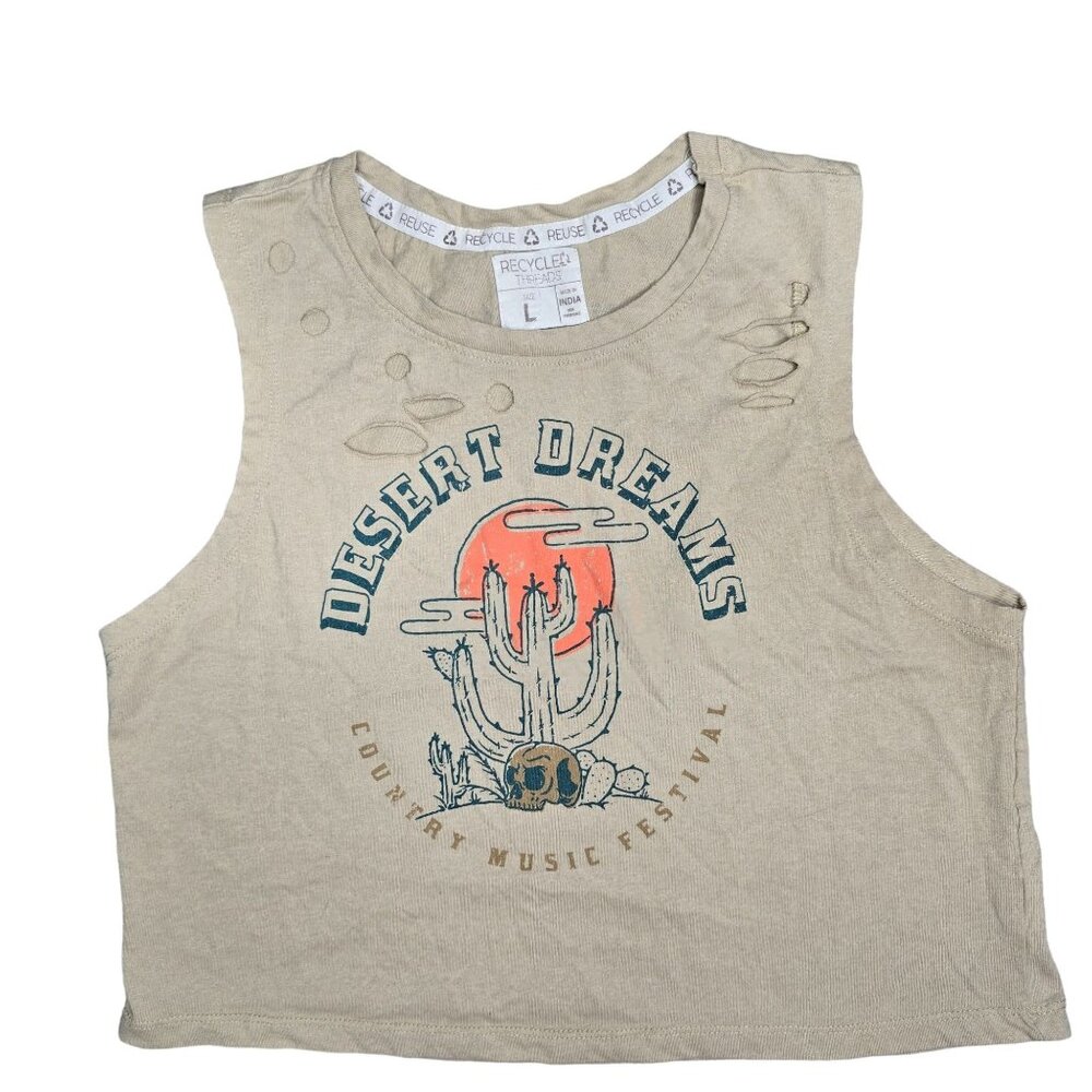Recycled Threads Desert Dreams USA Tour croped Tank Top size L boho festival
